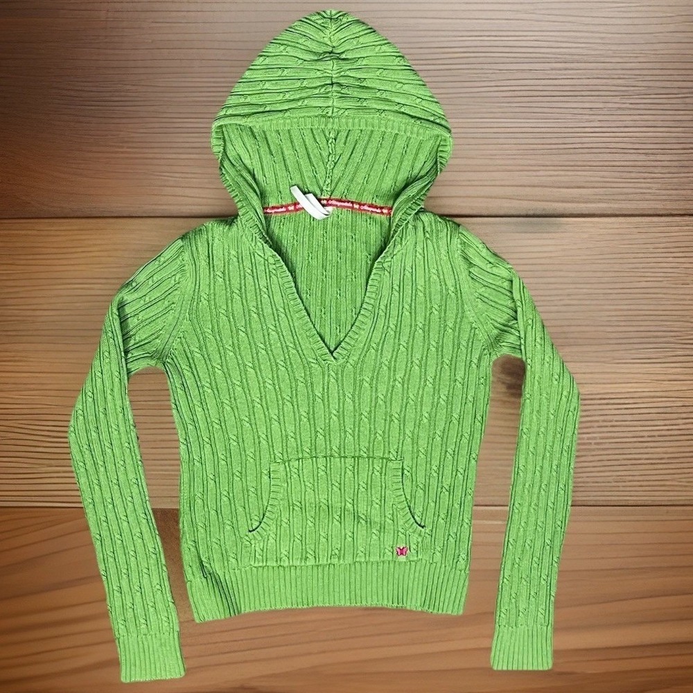Aeropostale Y2K‎ Green Fitted Cable Knit V-neck Sweater, Women's Size Large
